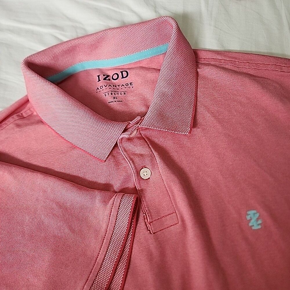 Izod Advantage Performance Polo Shirt Mens XL Pink Stretch Short Sleeve Logo